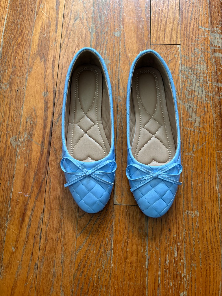 Light Blue Quilted Ballet Flats With Bow. Brand New